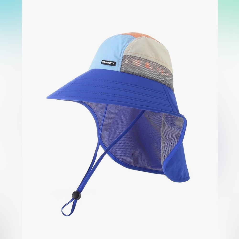 Moon kitty Kids Blue and Beige Sun Hat UPF